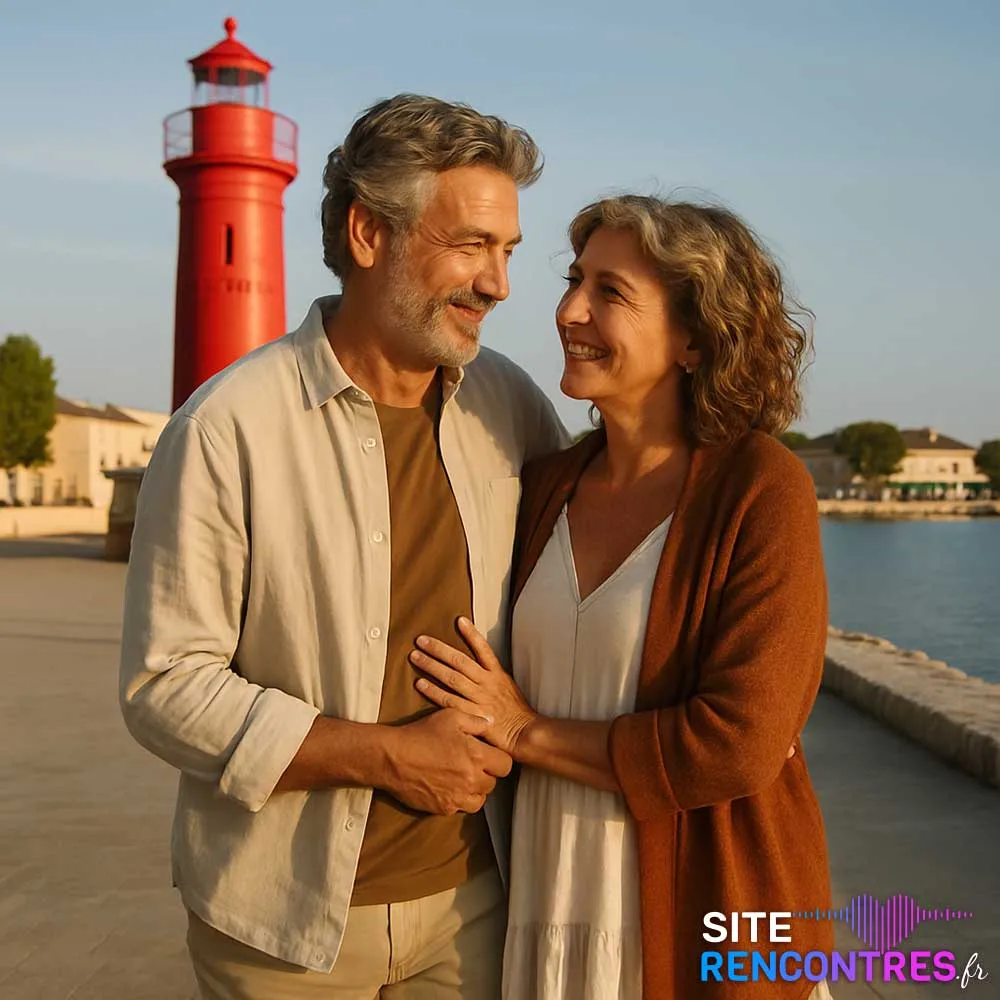 Couple complice devant le Fort de Bouc à Port-de-Bouc, rencontre romantique dans un lieu historique de la ville.