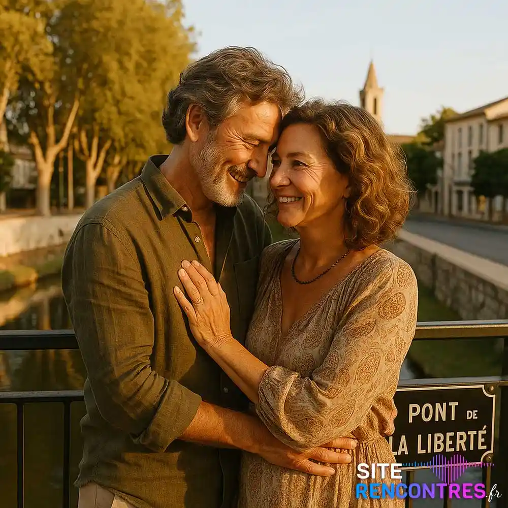 Couple complice dans le Jardin de Gaston à Saint-Martin-de-Crau, scène romantique et naturelle en plein cœur de la ville.