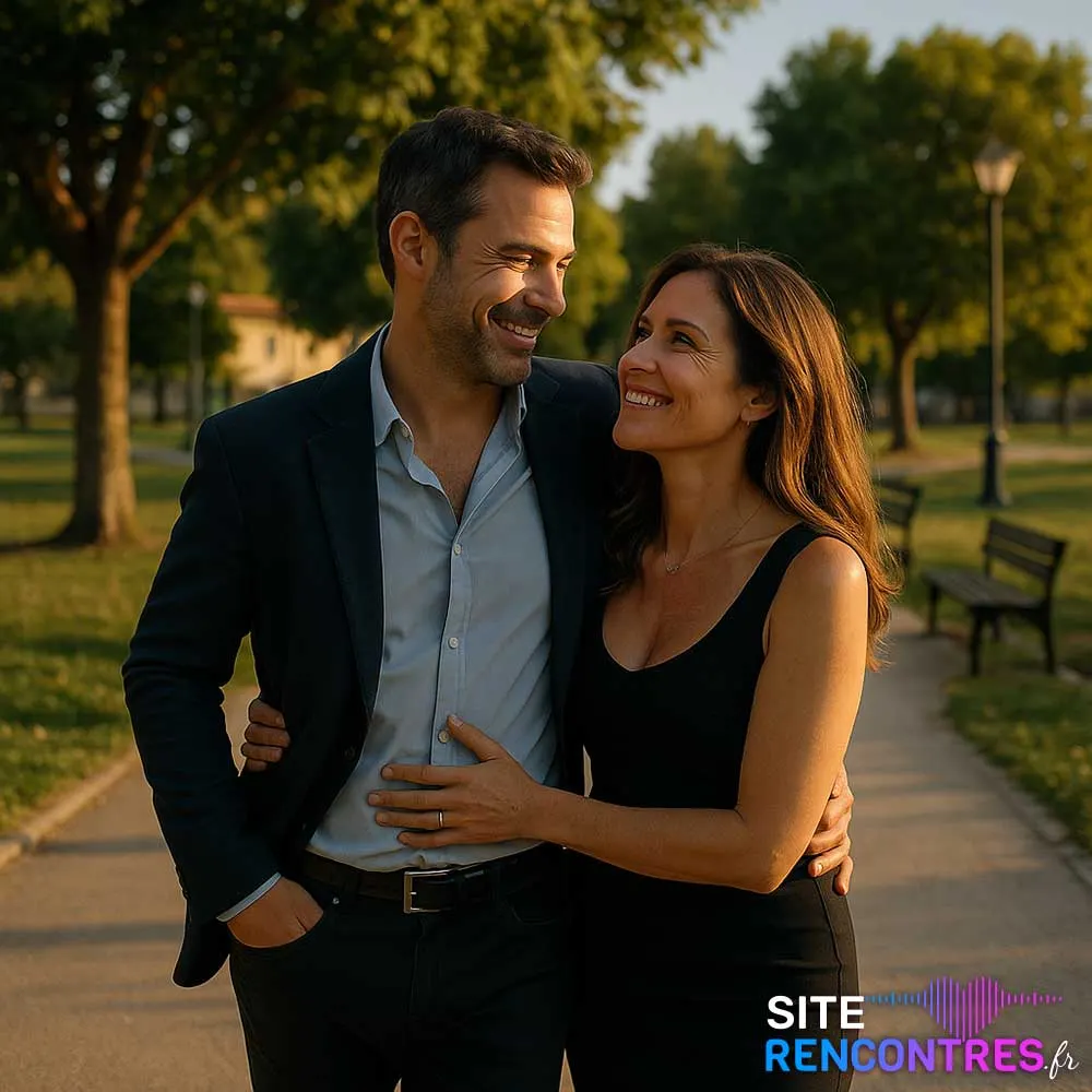 Couple complice dans le parc Jean-Jaurès à Septèmes-les-Vallons, promenade romantique et rencontre en pleine nature.
