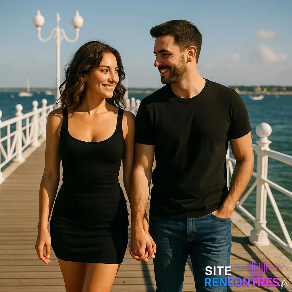 Jeune couple amoureux sur La Jetée Thiers à Arcachon