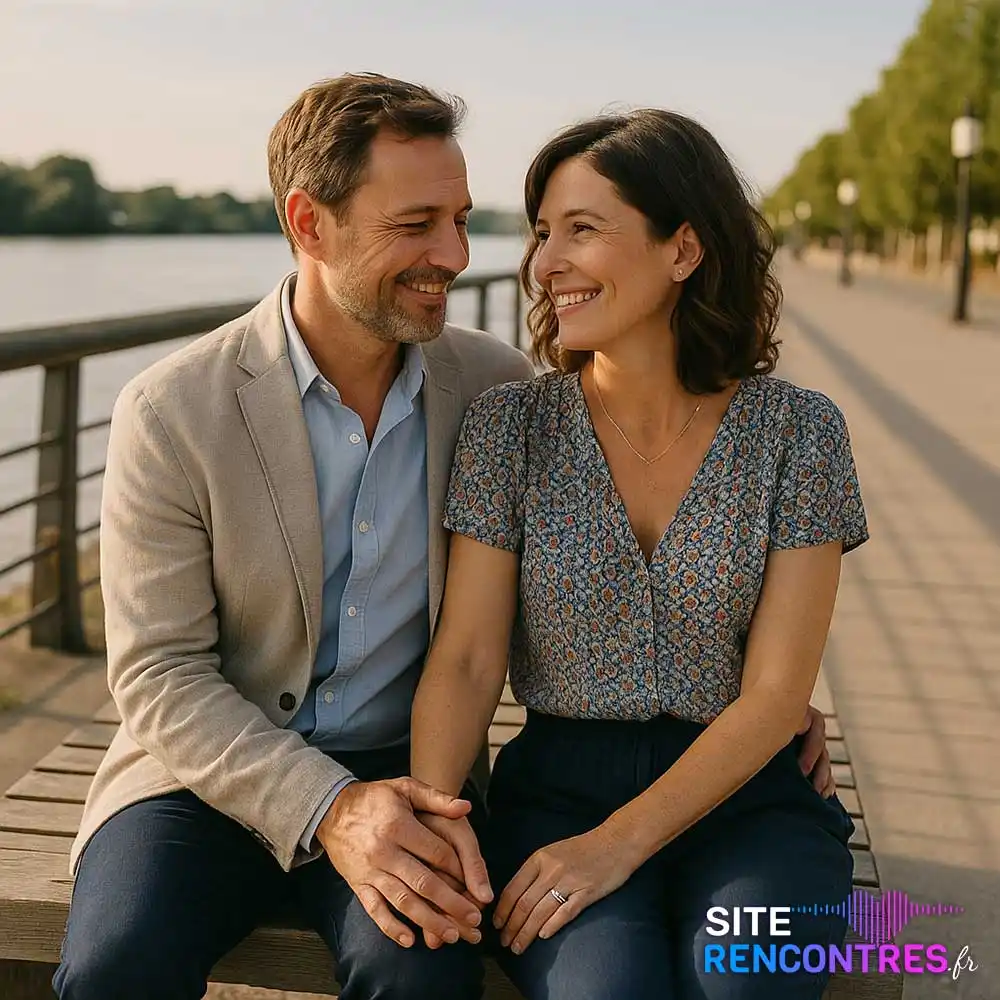 Couple souriant sur les berges de Bègles – Rencontre gratuite et locale