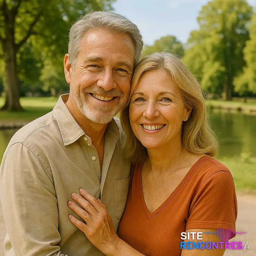 Couple de seniors dans le jardin public de Bordeaux – Une rencontre naturelle et complice