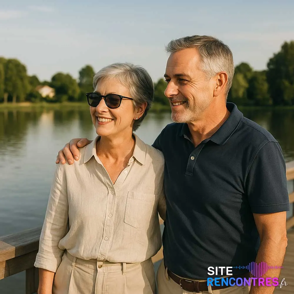 Jeune couple de retraité sur le pont du lac de la Blanche, quartier du Tasta à Bruges – Une rencontre naturelle