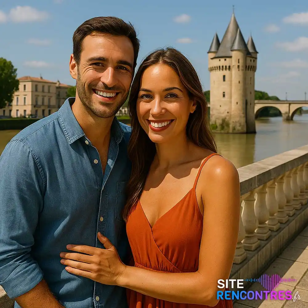 Couple complice sur les quais à Libourne – Rencontre gratuite et locale