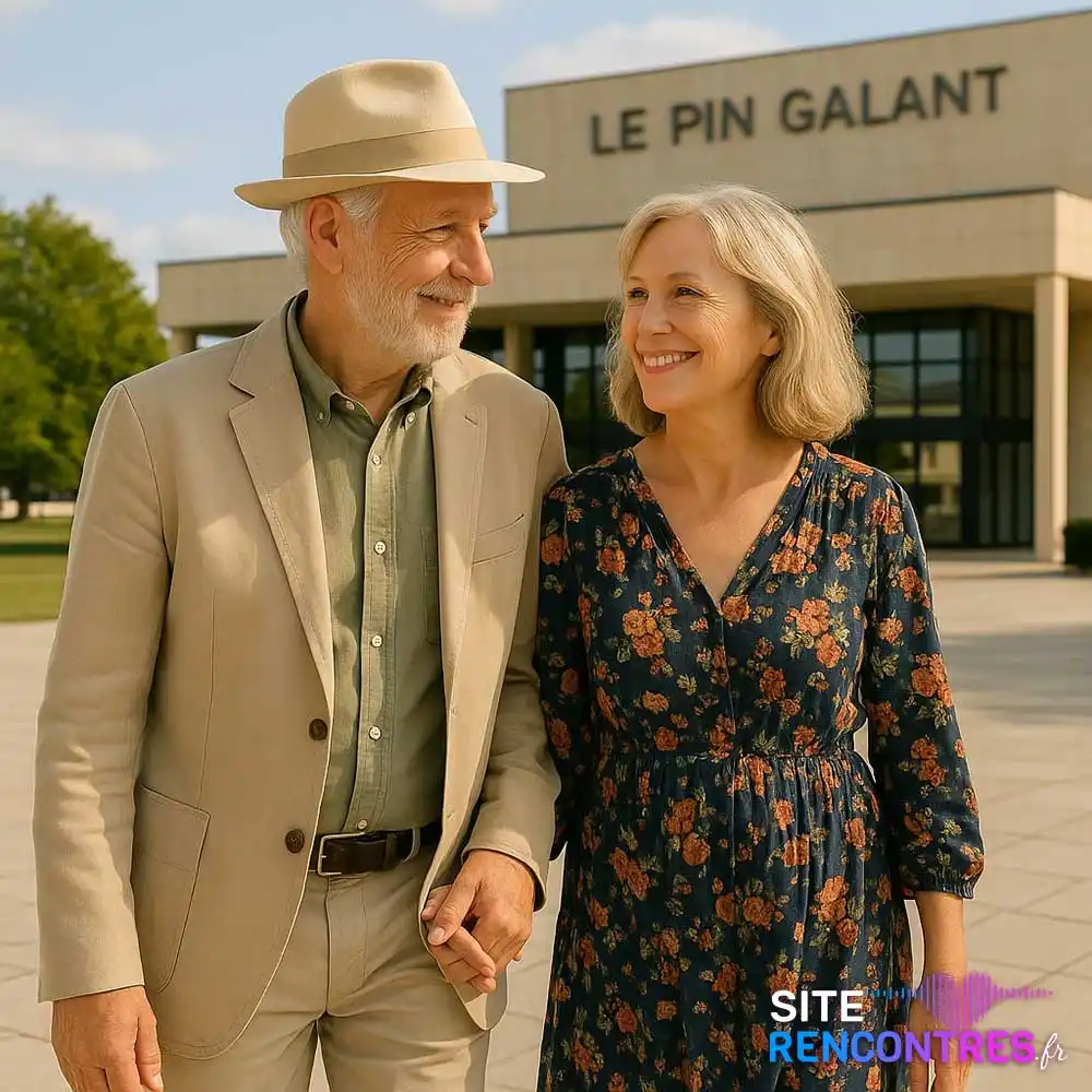 Couple de seniors devant le Pin Galant à Mérignac – Une rencontre naturelle et complice