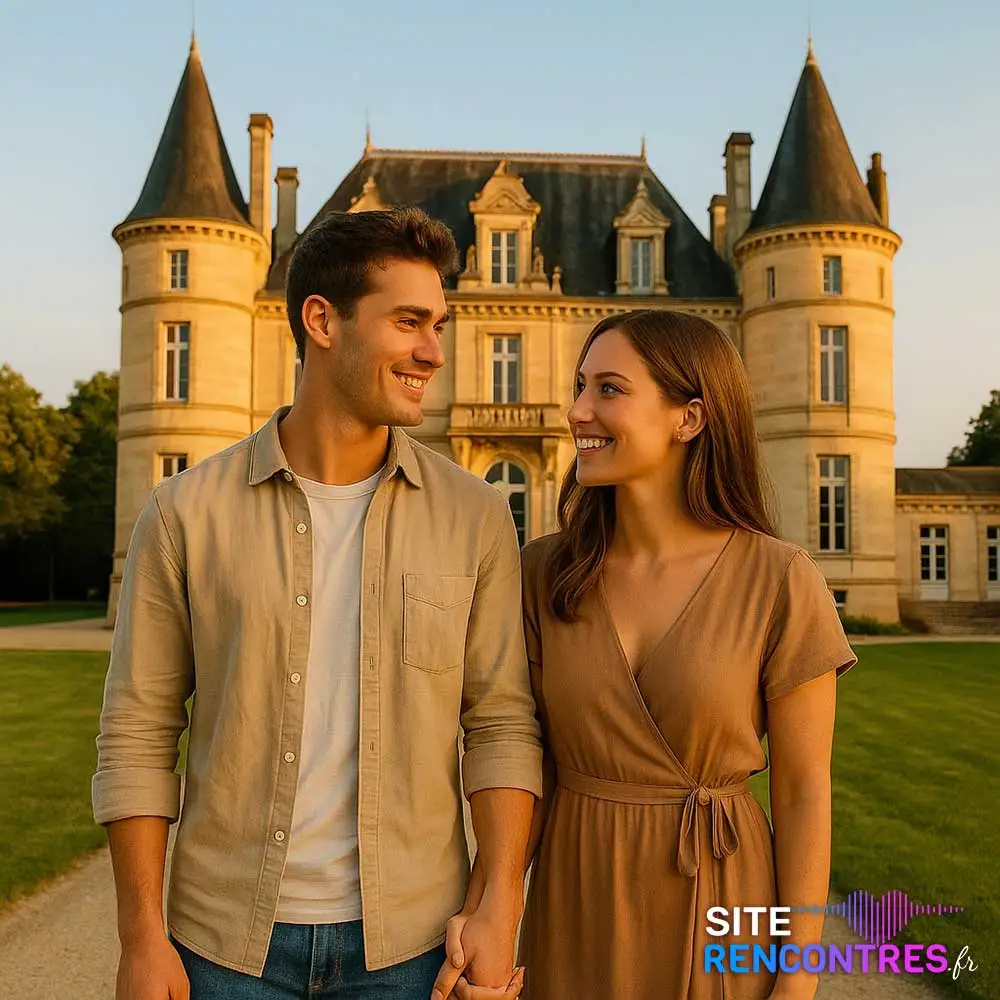 Jeune couple amoureux devant le Château de Pessac – Rencontre sérieuse et locale